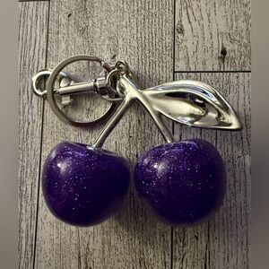 Silver and Purple Sparkle Cherry Keychain Bag Charm